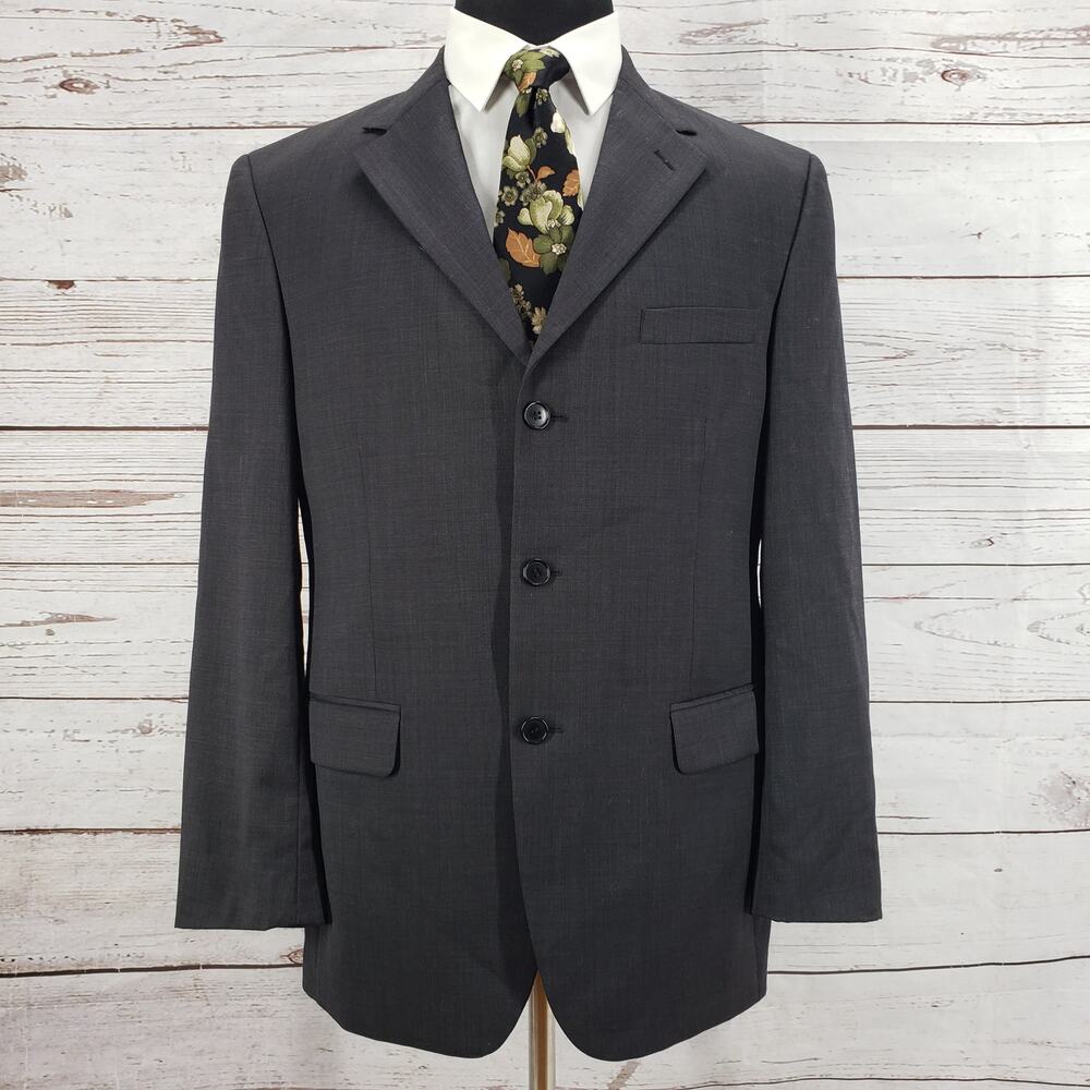 Andrew Fezza Men's Dark Gray 100%Worsted Wool 3Button Blazer Jacket Size 40R